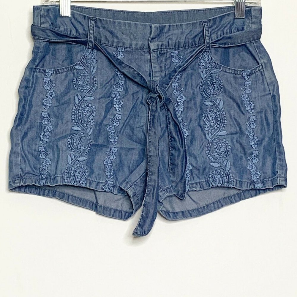 Alya Chambray Shorts Women S Blue Embroidered Belt
